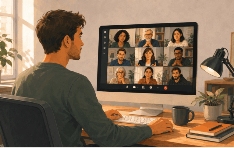 Menschen in einer Video-Konferenz als Symbolbild für Öffentlichkeit und Vernetzung